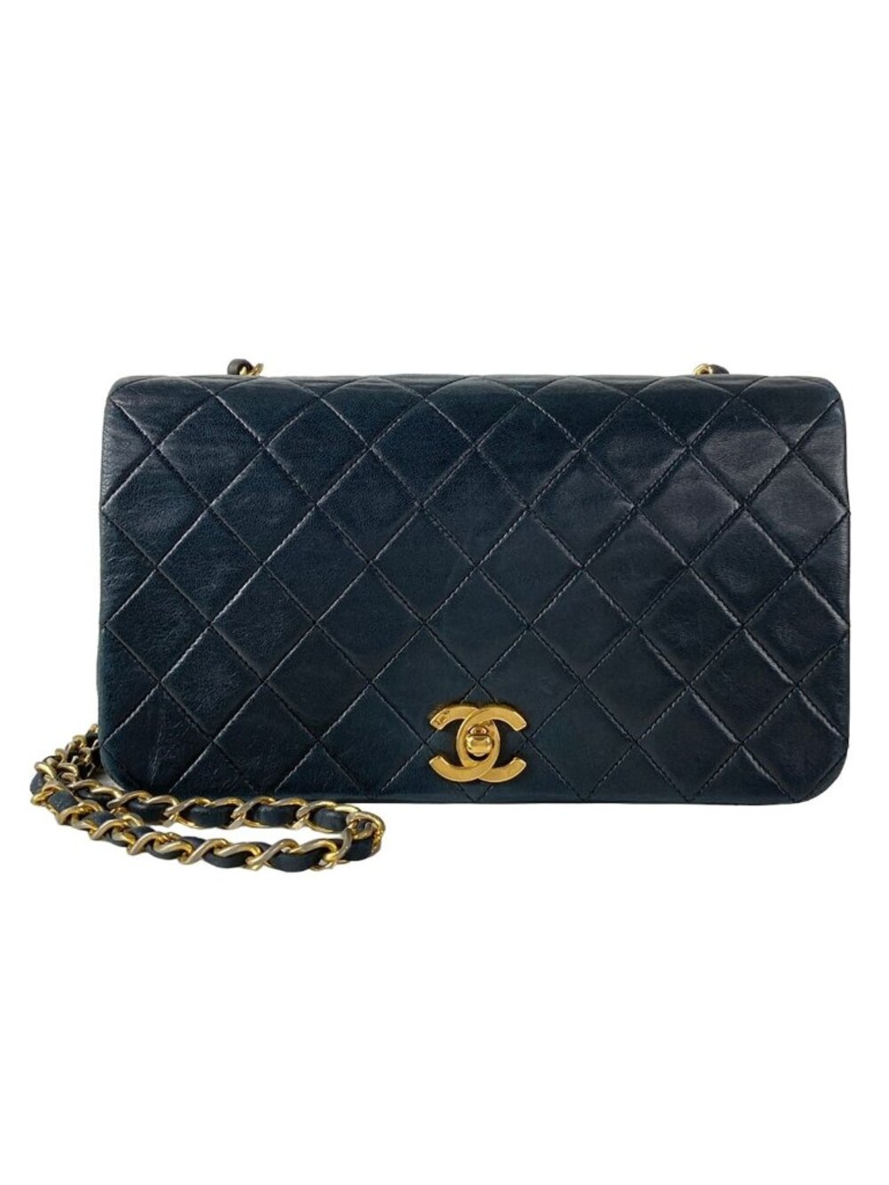 Chanel Shoulder Bag Single Flap Quilted Black Gold Chain Full Turnlock